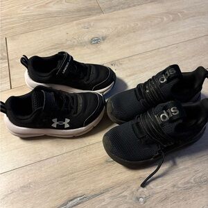 Under Armour and ADIDAS Kids Black and White Sneakers